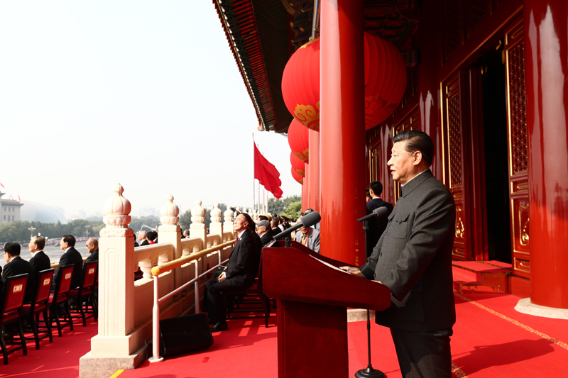 10月1日上午，慶祝中華人民共和國成立70周年大會在北京天安門廣場隆重舉行。中共中央總書記、國家主席、中央軍委主席習(xí)近平發(fā)表重要講話。