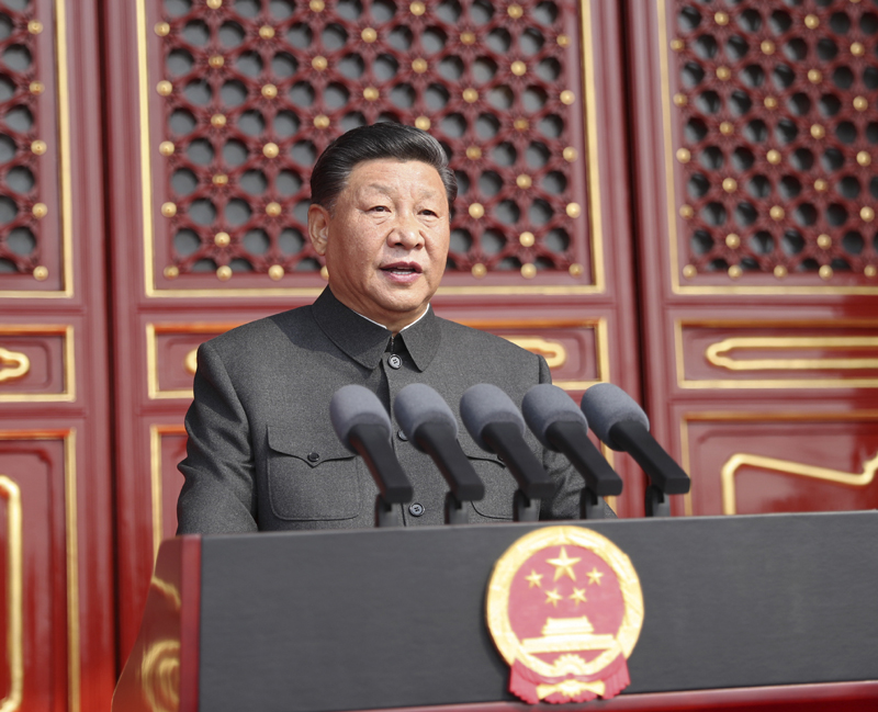 10月1日上午，慶祝中華人民共和國成立70周年大會在北京天安門廣場隆重舉行。中共中央總書記、國家主席、中央軍委主席習(xí)近平發(fā)表重要講話。